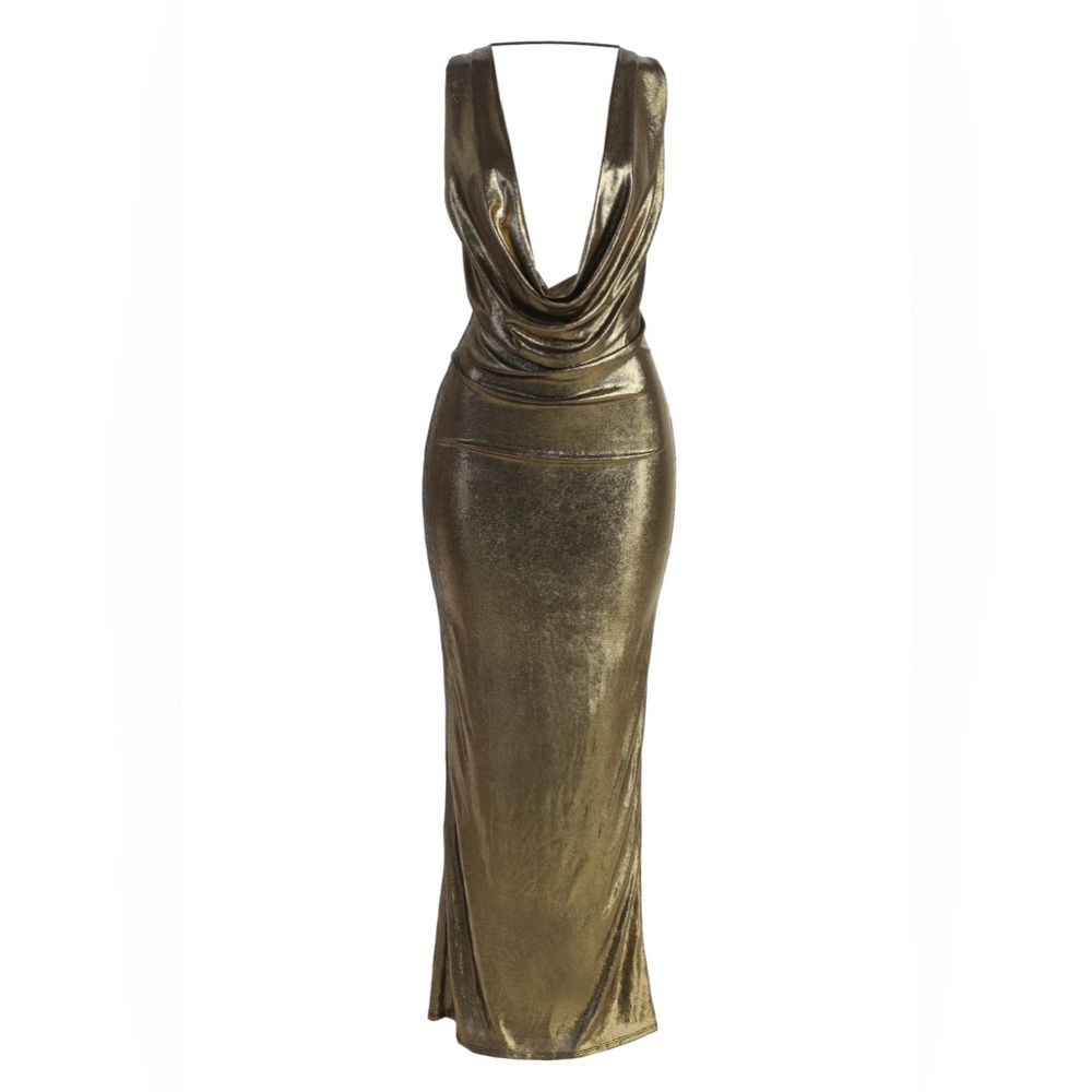 Jluxlabel Gold Highlights Cowl Neck Maxi Dress